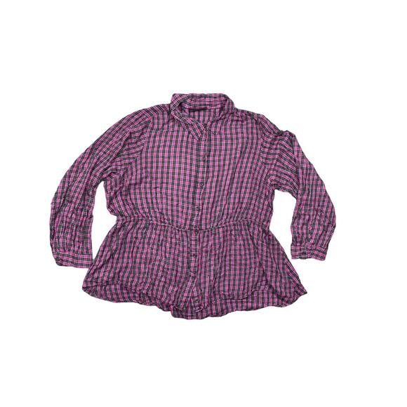 Lane Bryant Plus Size 22 Multicolor Rayon Button-Up Top Plaid Long Sleeve - Picture 1 of 7